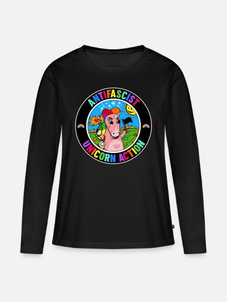 Antifascist Unicorn Action - Frauen Premium Bio Langarmshirt - Schwarz