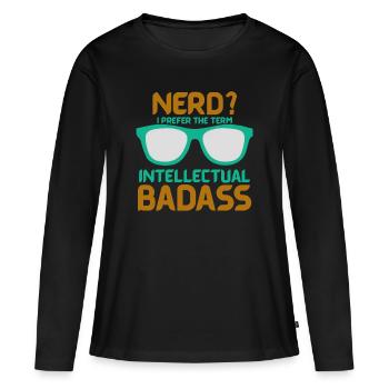 nerd - Frauen Premium Bio Langarmshirt - Schwarz - Vorne - Julia (174cm)