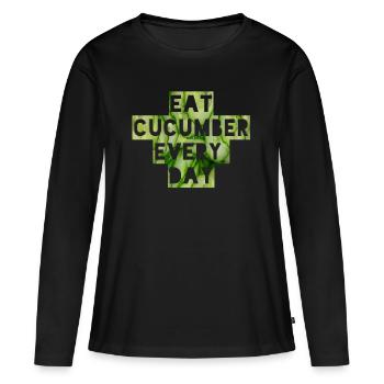 eat cucumber every day - Frauen Premium Bio Langarmshirt - Schwarz - Vorne - Julia (174cm)