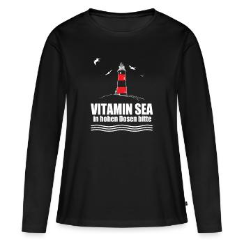 Vitamin Sea in hohen Dosen bitte - Frauen Premium Bio Langarmshirt - Schwarz - Vorne - Julia (174cm)
