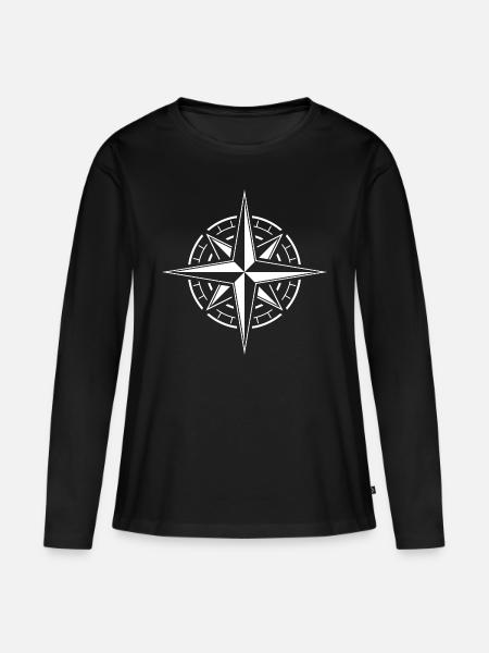 Windrose Kompass Seefahrt Stern - Frauen Premium Bio Langarmshirt - Schwarz