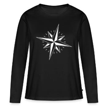 Étoile nautique boussole rose des vents - T-shirt manches longues Premium bio Femme - noir - Devant - Julia (174cm)