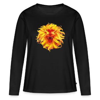 Tête de lion lion de feu - T-shirt manches longues Premium bio Femme - noir - Devant - Julia (174cm)