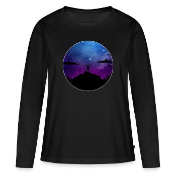 Randonnée Montagnes Étoiles Galaxy - T-shirt manches longues Premium bio Femme - noir - Devant - Julia (174cm)
