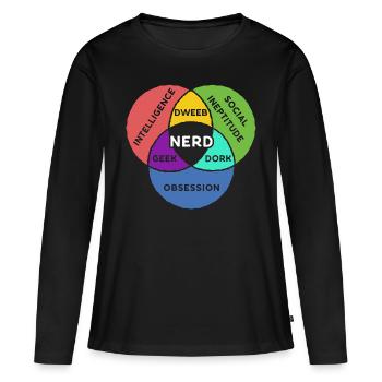 Nerd - Frauen Premium Bio Langarmshirt - Schwarz - Vorne - Julia (174cm)