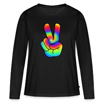 Hippie Peace Victorie signe signe de paix - T-shirt manches longues Premium bio Femme - noir - Devant - Julia (174cm)