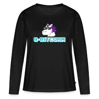Ordinateur de jeu licorne 8 bits - T-shirt manches longues Premium bio Femme - noir - Devant - Julia (174cm)