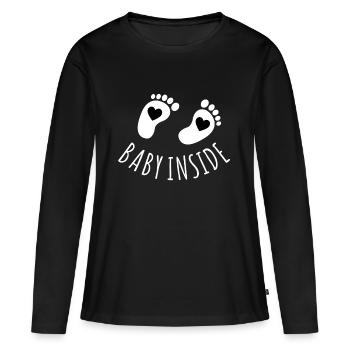 baby inside füße mit herz - Frauen Premium Bio Langarmshirt - Schwarz - Vorne - Julia (174cm)