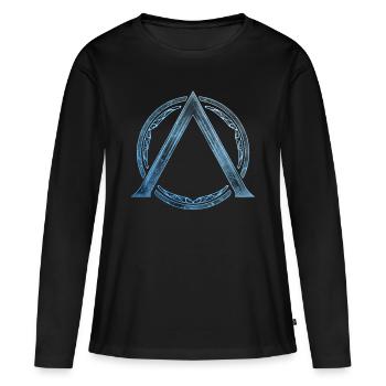 Sparta Lambda Symbol Blau Eis - Frauen Premium Bio Langarmshirt - Schwarz - Vorne - Julia (174cm)