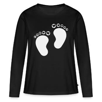 Pieds grossesse bébé - T-shirt manches longues Premium bio Femme - noir - Devant - Julia (174cm)