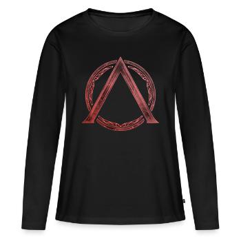 Sparta Lambda Symbol Feuerrot - Frauen Premium Bio Langarmshirt - Schwarz - Vorne - Julia (174cm)