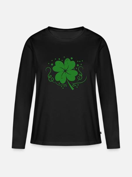 Kleeblatt - Frauen Premium Bio Langarmshirt - Schwarz