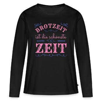 BROTZEIT - MAHLZEIT - MITTAGESSEN - ABENDESSEN - Frauen Premium Bio Langarmshirt - Schwarz - Vorne - Julia (174cm)
