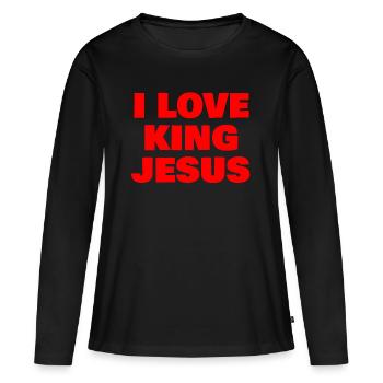 j'aime jésus - T-shirt manches longues Premium bio Femme - noir - Devant - Julia (174cm)