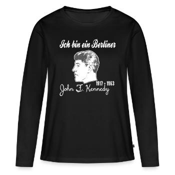 John F. Kennedy,Ich bin ein Berliner,Shirt Berlin - Frauen Premium Bio Langarmshirt - Schwarz - Vorne - Julia (174cm)