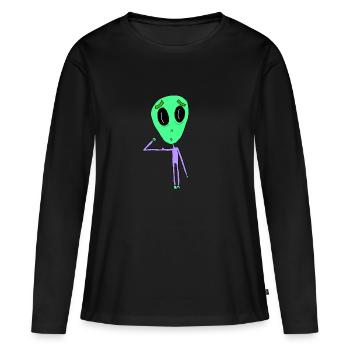 Extraterrestre avec biceps - T-shirt manches longues Premium bio Femme - noir - Devant - Julia (174cm)
