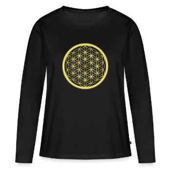 Fleur de vie symbole cadeau spirituel protection idée - T-shirt manches longues Premium bio Femme - noir - Devant - Julia (174cm)