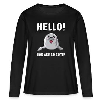 Robbe Tier Meer Seelöwe Geschenkidee Seehund Süß - Frauen Premium Bio Langarmshirt - Schwarz - Vorne - Julia (174cm)