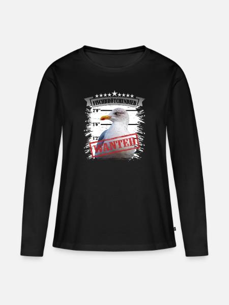 Möwe - Fischbrötchen Dieb - Frauen Premium Bio Langarmshirt - Schwarz