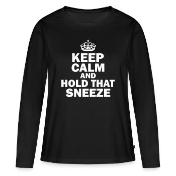 Gardez votre calme et maintenez cet éternuement Virus de la grippe éternue - T-shirt manches longues Premium bio Femme - noir - Devant - Julia (174cm)