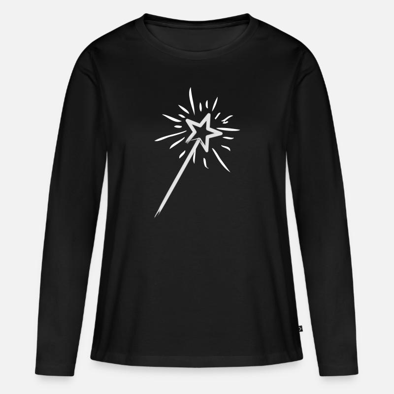Zauberstab einer Fee mit Glitzer - Frauen Premium Bio Langarmshirt - Schwarz