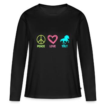 Tölt Islandpferd Isländer Pferd Peace Love - Frauen Premium Bio Langarmshirt - Schwarz - Vorne - Julia (174cm)