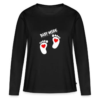 Bébé à l'intérieur de petits pieds et coeurs - T-shirt manches longues Premium bio Femme - noir - Devant - Julia (174cm)