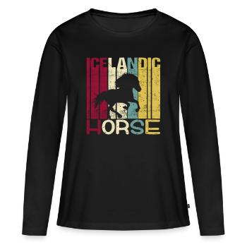 Islandpferd Tölt Isländer Retro Vintage Silhouette - Frauen Premium Bio Langarmshirt - Schwarz - Vorne - Julia (174cm)