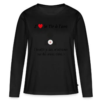 J'aime le tir à l'arc humour cible humaine cadeau - T-shirt manches longues Premium bio Femme - noir - Devant - Julia (174cm)