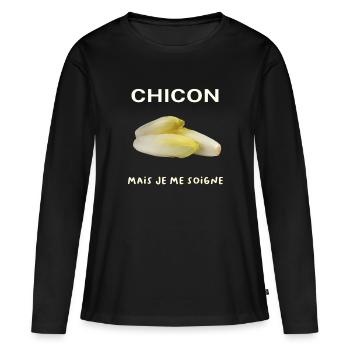 Chicon mais je me soigne cadeau humour chti Nord - T-shirt manches longues Premium bio Femme - noir - Devant - Julia (174cm)