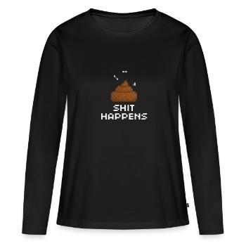 Scheiße passiert Nerd T-Shirt 8 Bit Geek Shit T-Shirt - Frauen Premium Bio Langarmshirt - Schwarz - Vorne - Julia (174cm)