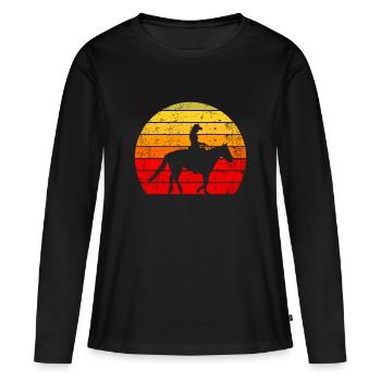Western cheval équitation soleil pour Cavaliers De l’Ouest - T-shirt manches longues Premium bio Femme - noir - Devant - Julia (174cm)