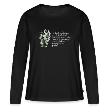 Crois que les miracles t’arrivent - poème Rilke - T-shirt manches longues Premium bio Femme - noir - Devant - Julia (174cm)