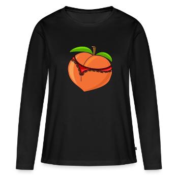 Lustiger Pfirsich mit Tanga - Frauen Premium Bio Langarmshirt - Schwarz - Vorne - Julia (174cm)