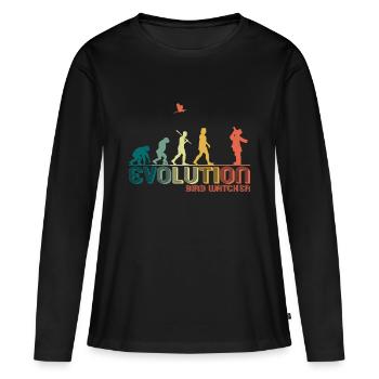 Ornithologie Birds Watch Evolution Retro - T-shirt manches longues Premium bio Femme - noir - Devant - Julia (174cm)