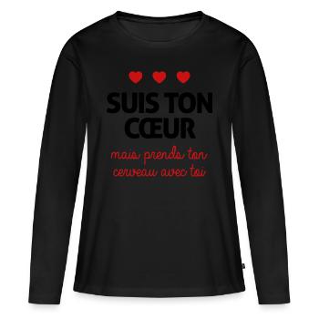Suis ton coeur - T-shirt manches longues Premium bio Femme - noir - Devant - Julia (174cm)