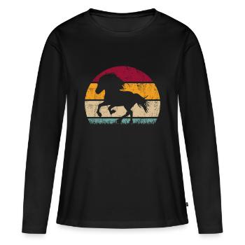 Islandpferd Tölt Isländer Pferde Retro Silhouette - Frauen Premium Bio Langarmshirt - Schwarz - Vorne - Julia (174cm)