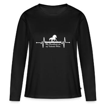 Islandpferd Tölt Isländer Herzschlag mit Spruch - Frauen Premium Bio Langarmshirt - Schwarz - Vorne - Julia (174cm)