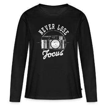 Ne perdez jamais la mise au point Photographie Photo - T-shirt manches longues Premium bio Femme - noir - Devant - Julia (174cm)