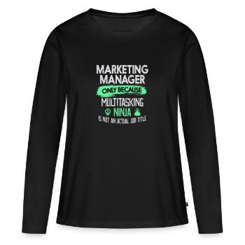 T-shirt de travail de ninja multitâche de directeur de marketing - T-shirt manches longues Premium bio Femme - noir - Devant - Julia (174cm)