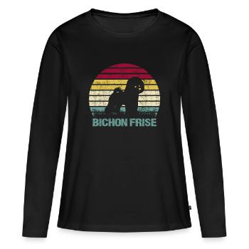 Bichon Frise Retro Vintage pour femme homme - T-shirt manches longues Premium bio Femme - noir - Devant - Julia (174cm)