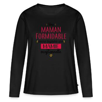 Une mamie exceptionnelle - T-shirt manches longues Premium bio Femme - noir - Devant - Julia (174cm)