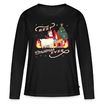 Weihnachten Alpaca - Frauen Premium Bio Langarmshirt - Schwarz - Vorne - Julia (174cm)