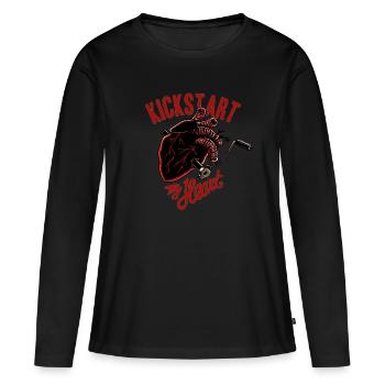 Kickstart mein Herz - Frauen Premium Bio Langarmshirt - Schwarz - Vorne - Julia (174cm)
