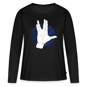 Main vulcaine saluant le ciel étoilé - T-shirt manches longues Premium bio Femme - noir - Devant - Julia (174cm)