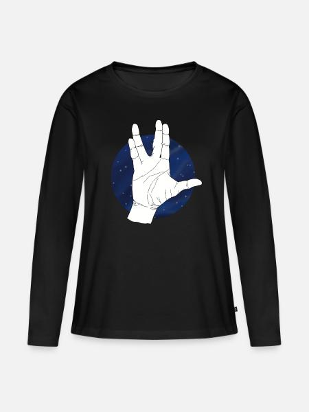 Hand Vulcan Groet Sterrenhemel - Vrouwen Premium Bio shirt met lange mouwen - zwart