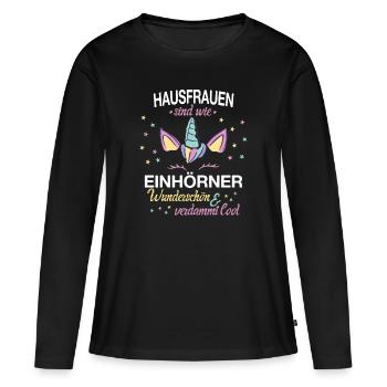 Hausfrau Hausfrauen Haushalt Beruf Einhorn Spruch - Frauen Premium Bio Langarmshirt - Schwarz - Vorne - Julia (174cm)