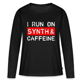 Je cours sur synthé et caféine - T-shirt manches longues Premium bio Femme - noir - Devant - Julia (174cm)