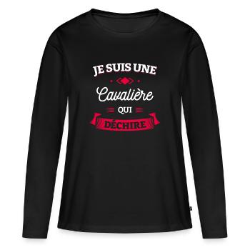 CAVALIÈRE QUI DÉCHIRE - T-shirt manches longues Premium bio Femme - noir - Devant - Julia (174cm)