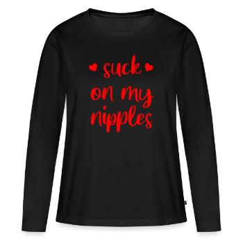 Suck on my Nipples - T-shirt manches longues Premium bio Femme - noir - Devant - Julia (174cm)